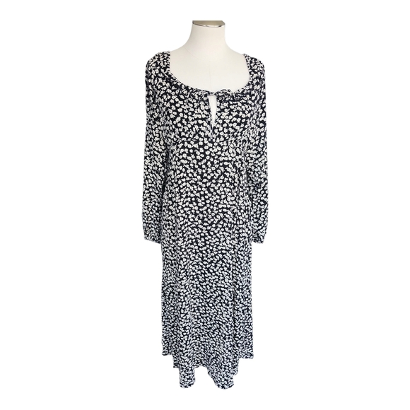 Billabong Better Days Midi Dress – Size L, Black & White Floral with Keyhole Tie - Picture 2 of 12